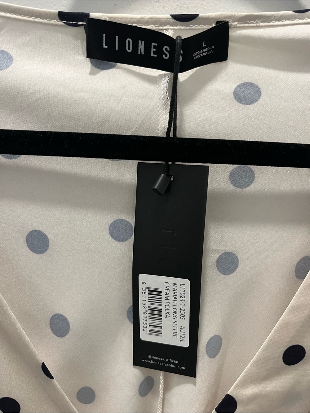 Lioness Cream Polka Dot Tie-Front Top with Black Dots - Mariah Long Sleeve - Picture 5 of 7
